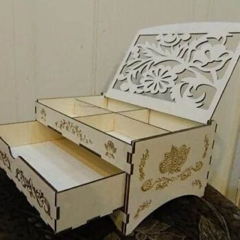 Intra απο ξύλο plywood 3mm-4mm πάχος – Κουτί κοσμημάτων πολλαπλών διαμερισμάτων με φλοράλ λίμα με καπάκι 10x10 cm INTRAVECTRY-MY557529 - Image 1