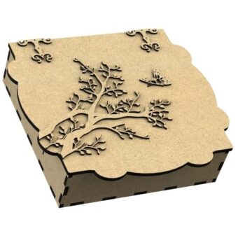 Intra απο ξύλο plywood 3mm-4mm πάχος – Ξύλινο κουτί δώρου με 3D δέντρο και πεταλούδα στο καπάκι ξύλο DXF 45x50 cm INTRAVECTRY-MY552349 - Image 1