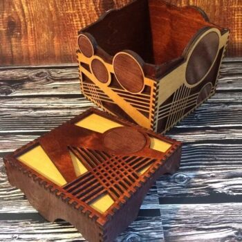 Intra απο ξύλο plywood 3mm-4mm πάχος – Μικρό Ξύλινο Κουτί με Κύκλους και Διχτυωτό Σχέδιο 4mm ξύλο DXF 12x15 cm INTRAVECTRY-MY557556 - Image 1