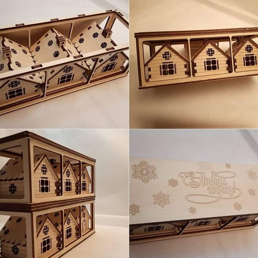 Intra απο ξύλο plywood 3mm-4mm πάχος – Χριστουγεννιάτικα ζαχαρωτά σπιτάκια με χαραγμένο ξύλο κουτιού συσκευασίας 25x30 cm INTRAVECTRY-MY557442