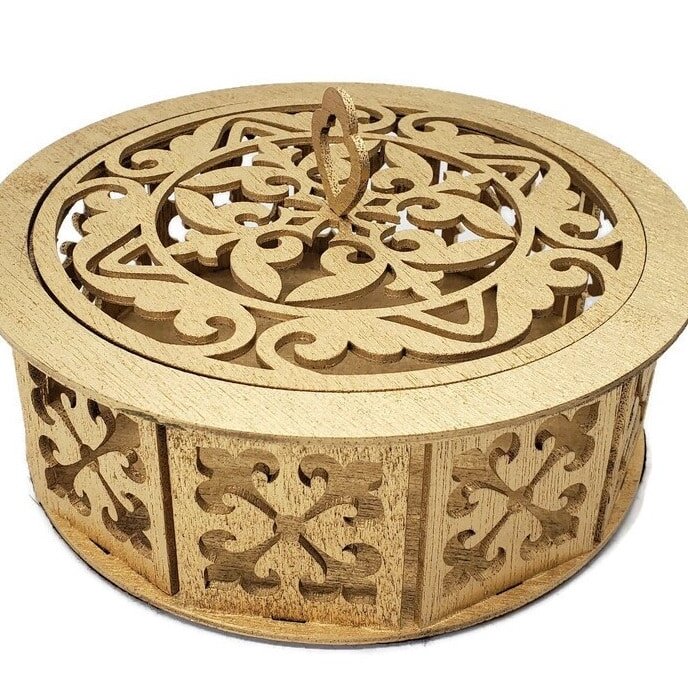 Intra απο ξύλο plywood 3mm-4mm πάχος – Στρογγυλό ξύλινο κουτί σε κύλιση πριονιού μοτίβο για ξύλο κοσμήματος 35x40 cm INTRAVECTRY-MY546196