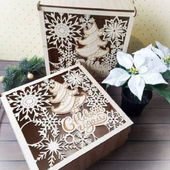 Intra απο ξύλο plywood 3mm-4mm πάχος – Διακοσμητικό Χριστουγεννιάτικο κουτί από κόντρα πλακέ 250x250x80 ξύλο 40x40 cm INTRAVECTRY-MY558363 - Image 1