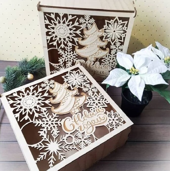 Intra απο ξύλο plywood 3mm-4mm πάχος – Διακοσμητικό Χριστουγεννιάτικο κουτί από κόντρα πλακέ 250x250x80 ξύλο 15x20 cm INTRAVECTRY-MY556882