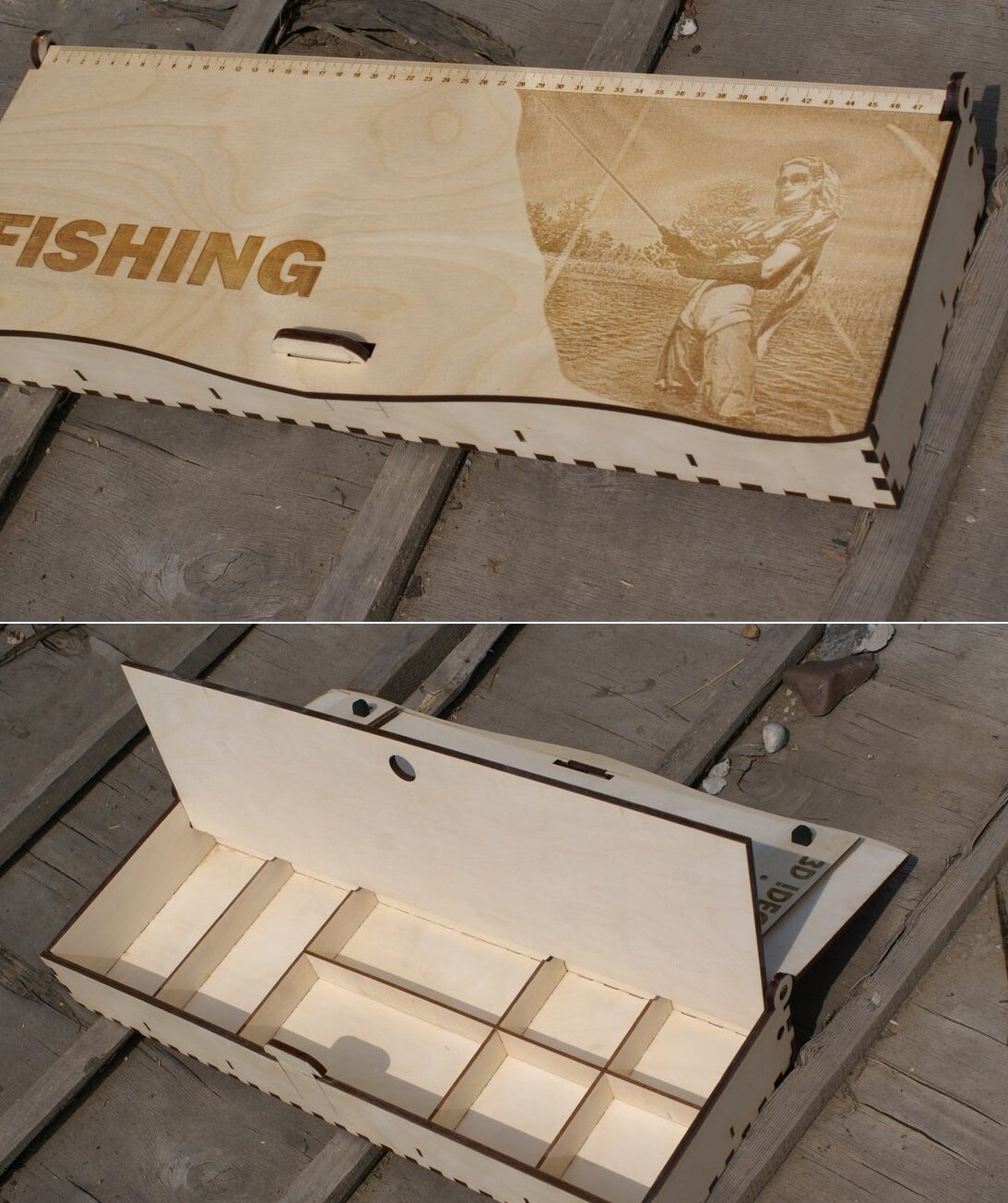 Intra απο ξύλο plywood 3mm-4mm πάχος – Wood Fisherman Box με ξύλο Συλλογής Χαρακτικής Ψαριών 25x25 cm INTRAVECTRY-MY546274