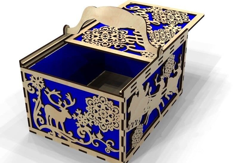 Intra απο ξύλο plywood 3mm-4mm πάχος – Διακοσμητικό χριστουγεννιάτικο κουτί θησαυρού με συρόμενο καπάκι 25x30 cm INTRAVECTRY-MY546276