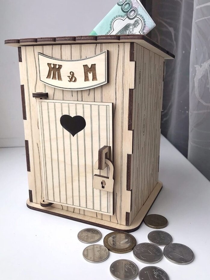 Intra απο ξύλο plywood 3mm-4mm πάχος – ξύλο Τουαλέτας Χώρας Piggy Bank 10x10 cm INTRAVECTRY-MY556359