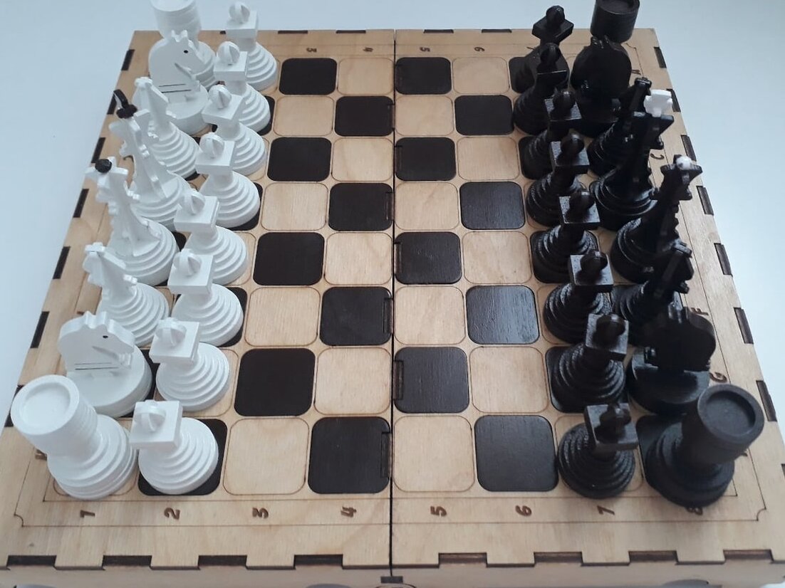 Intra απο ξύλο plywood 3mm-4mm πάχος – Σκακιέρα και κομμάτια με ξύλο κουτιού αποθήκευσης 12x15 cm INTRAVECTRY-MY556586