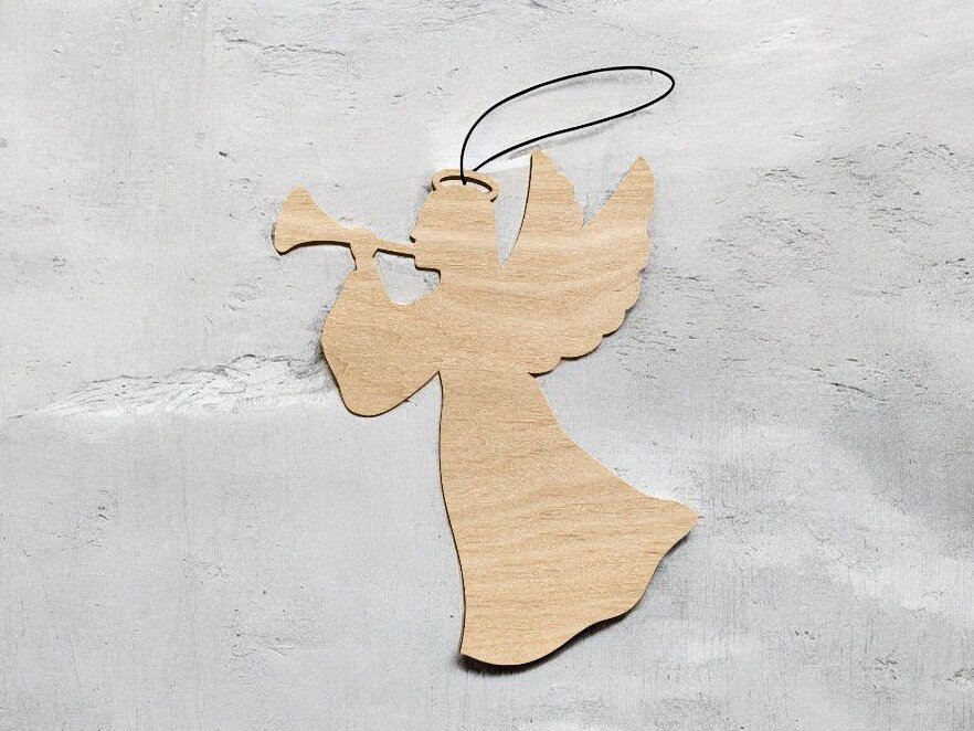 Intra απο ξύλο plywood 3mm-4mm πάχος – Άγγελος με στολίδι με φυσώντας κέρατο 35x40 cm INTRAVECTRY-MY559611