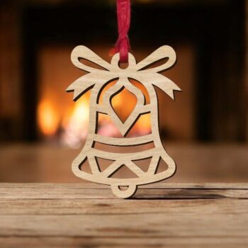 Intra απο ξύλο plywood 3mm-4mm πάχος – Χριστουγεννιάτικο Κουδούνι με Φιόγκο Στολίδι 45x50 cm INTRAVECTRY-MY559810 - Image 1