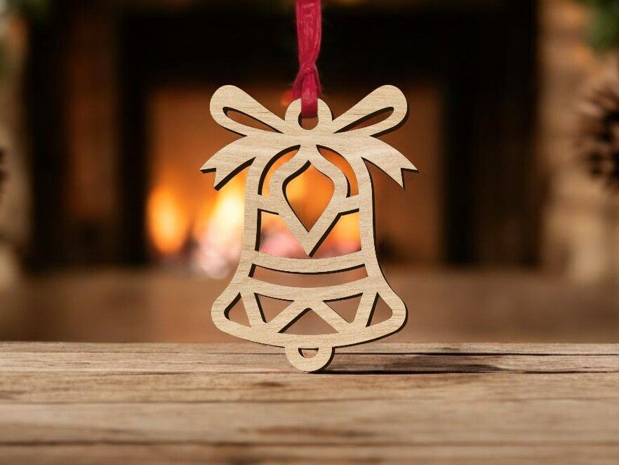 Intra απο ξύλο plywood 3mm-4mm πάχος – Χριστουγεννιάτικο Κουδούνι με Φιόγκο Στολίδι 40x45 cm INTRAVECTRY-MY551773