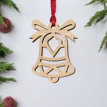 Intra απο ξύλο plywood 3mm-4mm πάχος – Χριστουγεννιάτικο Κουδούνι με Φιόγκο Στολίδι 45x50 cm INTRAVECTRY-MY559810 - Image 2