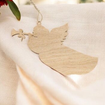 Intra απο ξύλο plywood 3mm-4mm πάχος – Στολίδι ιπτάμενου αγγέλου τρομπέτας 20x20 cm INTRAVECTRY-MY553583 - Image 1