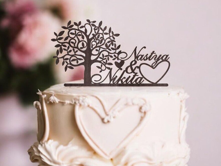 Intra απο ξύλο plywood 3mm-4mm πάχος – Προσωποποιημένο Topper Γαμήλιας Τούρτας 15x15 cm INTRAVECTRY-MY551934