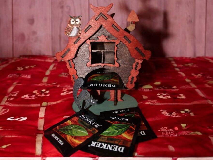 Intra απο ξύλο plywood 3mm-4mm πάχος – Baba Yaga Tea Bag Hut House 25x30 cm INTRAVECTRY-MY547127