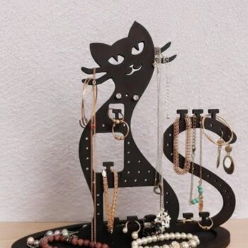 Intra απο ξύλο plywood 3mm-4mm πάχος – Στάση θήκης για κοσμήματα με κολιέ γάτα 40x40 cm INTRAVECTRY-MY547236 - Image 1