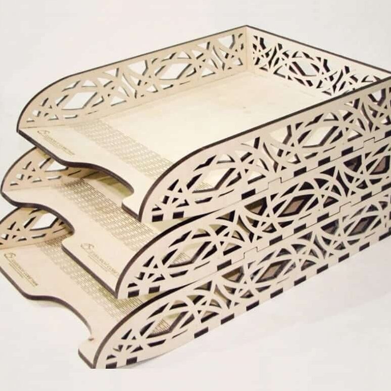 Intra απο ξύλο plywood 3mm-4mm πάχος – Ξύλινος διακοσμητικός δίσκος χαρτιού 3 επιπέδων οργάνωσης για ξύλο γραφείου 20x25 cm INTRAVECTRY-MY551266