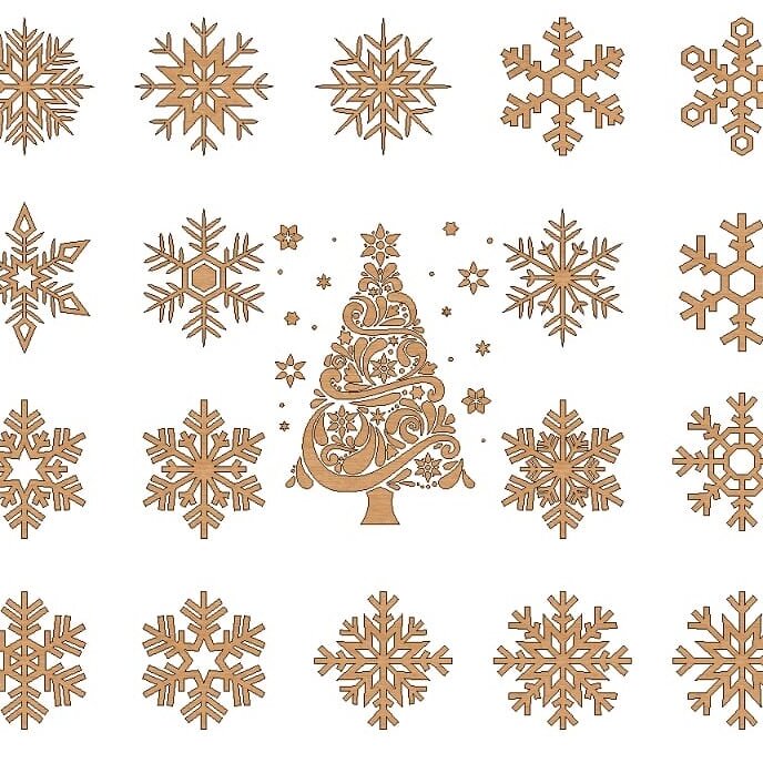 Intra απο ξύλο plywood 3mm-4mm πάχος – ξύλο στολίδια Χριστουγεννιάτικου δέντρου με νιφάδες χιονιού 25x30 cm INTRAVECTRY-MY558875