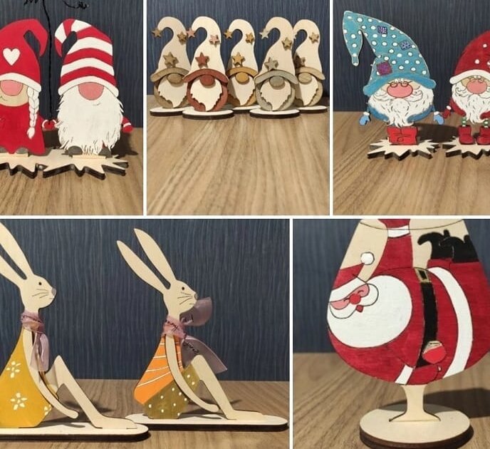 Intra απο ξύλο plywood 3mm-4mm πάχος – ξύλο Χριστουγεννιάτικης Διακόσμησης Gnome and Hare 15x15 cm INTRAVECTRY-MY558908