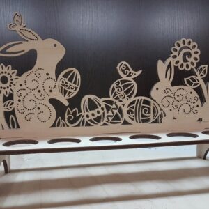 Intra απο ξύλο plywood 3mm-4mm πάχος – Ξύλινο σταντ πασχαλινών αυγών με λίμα λουλούδια και κουνέλια 12x15 cm INTRAVECTRY-MY552468