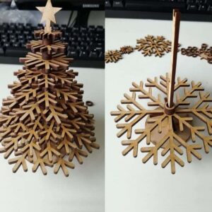 Intra απο ξύλο plywood 3mm-4mm πάχος – Χριστουγεννιάτικο δέντρο με νιφάδες χιονιού με αστέρι στο επάνω ξύλο 12x15 cm INTRAVECTRY-MY559411