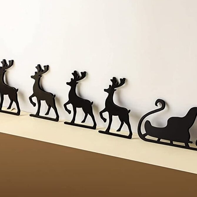 Intra απο ξύλο plywood 3mm-4mm πάχος – ξύλο DXF Χριστουγεννιάτικη διακόσμηση Χριστουγεννιάτικου έλκηθρου και τάρανδου 50x60 cm INTRAVECTRY-MY552362