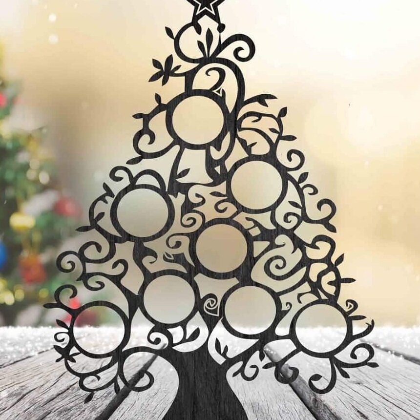 Intra απο ξύλο plywood 3mm-4mm πάχος – Φλοράλ Χριστουγεννιάτικο Στολίδι Επίδειξη Δέντρου Βάση DXF ξύλο 35x40 cm INTRAVECTRY-MY552366