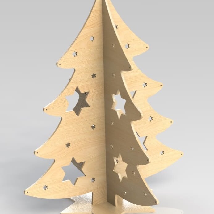 Intra απο ξύλο plywood 3mm-4mm πάχος – Συμπλεκόμενο χριστουγεννιάτικο δέντρο με ξύλο προτύπου DXF με αποκοπή αστεριών 15x20 cm INTRAVECTRY-MY550537