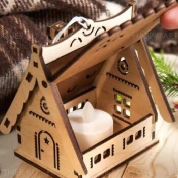 Intra απο ξύλο plywood 3mm-4mm πάχος – ξύλο Ξύλινο Κρεμαστό Κεριόσπιτο ρεσώ για Χριστουγεννιάτικα Διακοσμητικά ξύλου 35x40 cm INTRAVECTRY-MY547862 - Image 1