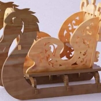 Intra απο ξύλο plywood 3mm-4mm πάχος – ξύλο Χριστουγεννιάτικης διακόσμησης με ξύλινο άλογο με έλκηθρο Άγιου Βασίλη 20x25 cm INTRAVECTRY-MY555869 - Image 1