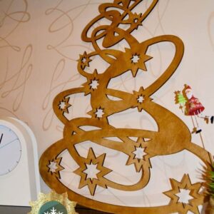 Intra απο ξύλο plywood 3mm-4mm πάχος – Ξύλινο χριστουγεννιάτικο δέντρο σε στυλ δαχτυλιδιού με ξύλο οκτώ αιχμηρά αστέρια 10x10 cm INTRAVECTRY-MY555975