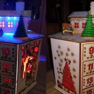 Intra απο ξύλο plywood 3mm-4mm πάχος – Εξαγωνικό LED Φωτιζόμενο Χριστουγεννιάτικο Ημερολόγιο Αντίστροφης μέτρησης με Συρτάρια 10x10 cm INTRAVECTRY-MY549725