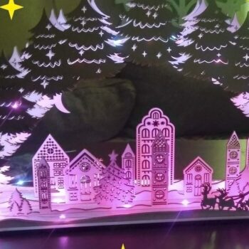 Intra απο ξύλο plywood 3mm-4mm πάχος – ξύλο Χριστουγεννιάτικου Χωριού Νυχτερινό Φωτιστικό Διακόσμηση 20x25 cm INTRAVECTRY-MY559025 - Image 1