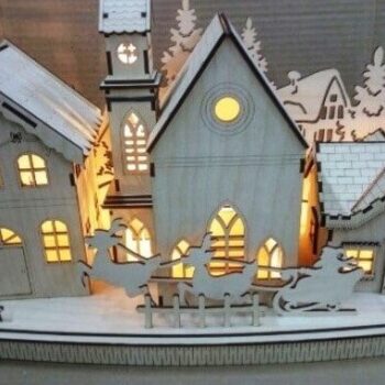 Intra απο ξύλο plywood 3mm-4mm πάχος – ξύλο Σκηνής Χωριού Φωτισμένα Χριστουγεννιάτικα Σπίτια 45x50 cm INTRAVECTRY-MY547944 - Image 1