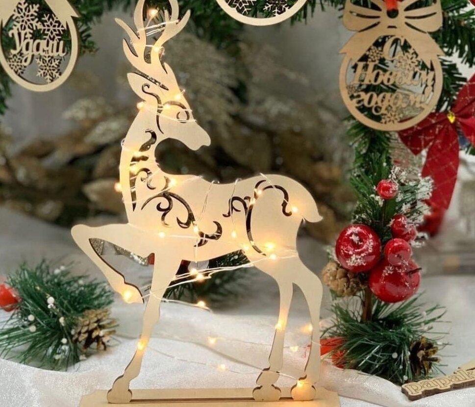 Intra απο ξύλο plywood 3mm-4mm πάχος – Κόντρα πλακέ Πρωτοχρονιάτικο και Χριστουγεννιάτικο Διακόσμηση Ελάφι 158cm ξύλο 10x10 cm INTRAVECTRY-MY556095