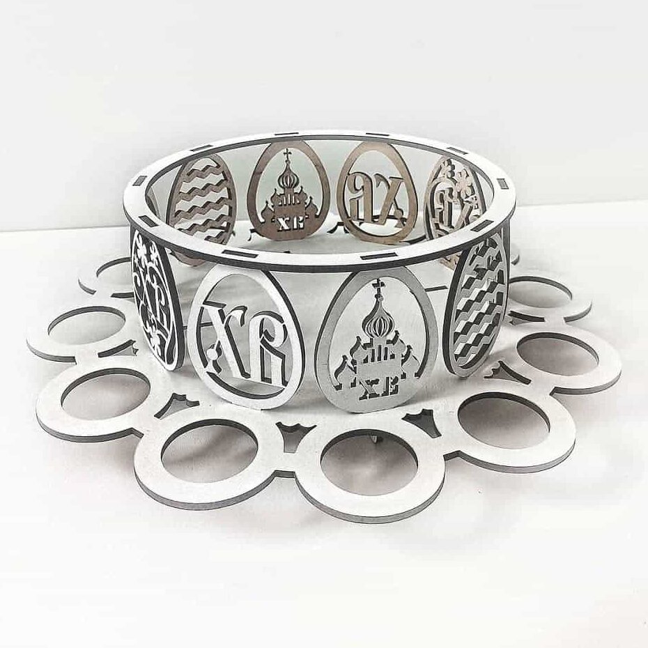 Intra απο ξύλο plywood 3mm-4mm πάχος – Ξύλινο κυκλικό πασχαλινό καλάθι με λίμα αυγοθήκης πολλαπλών αυλακώσεων 20x20 cm INTRAVECTRY-MY556187