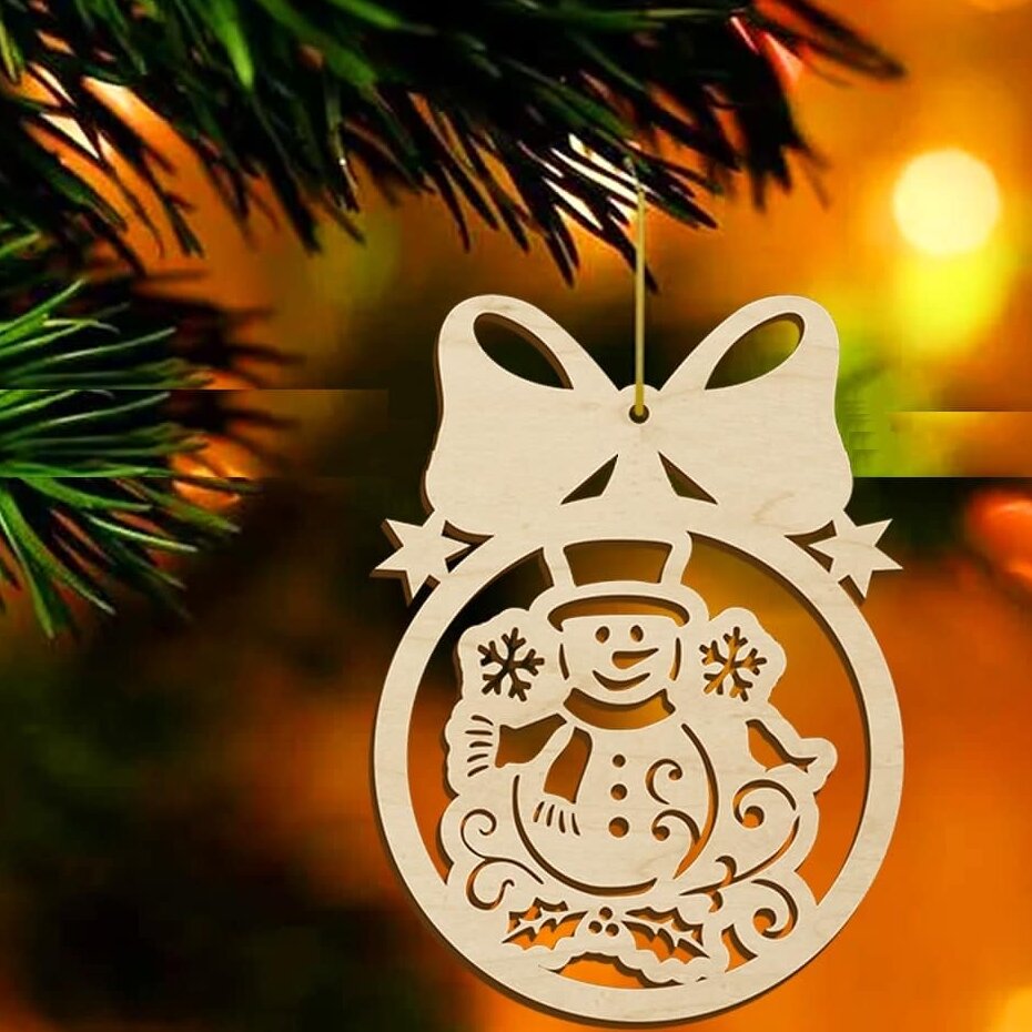 Intra απο ξύλο plywood 3mm-4mm πάχος – Χιονάνθρωπος σε χριστουγεννιάτικη κρεμαστή μπάλα 45x50 cm INTRAVECTRY-MY549322