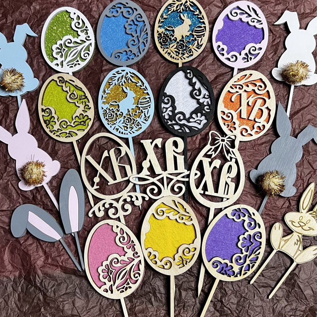 Intra απο ξύλο plywood 3mm-4mm πάχος – Συλλογή Easter Egg Bunny Cupcake Toppers 40x40 cm INTRAVECTRY-MY547997