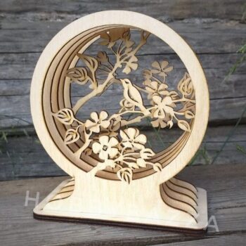 Intra απο ξύλο plywood 3mm-4mm πάχος – Πολυεπίπεδη Ξύλινη Σφαίρα χιονιού με πουλιά σε κλαδιά 45x50 cm INTRAVECTRY-MY549621 - Image 1