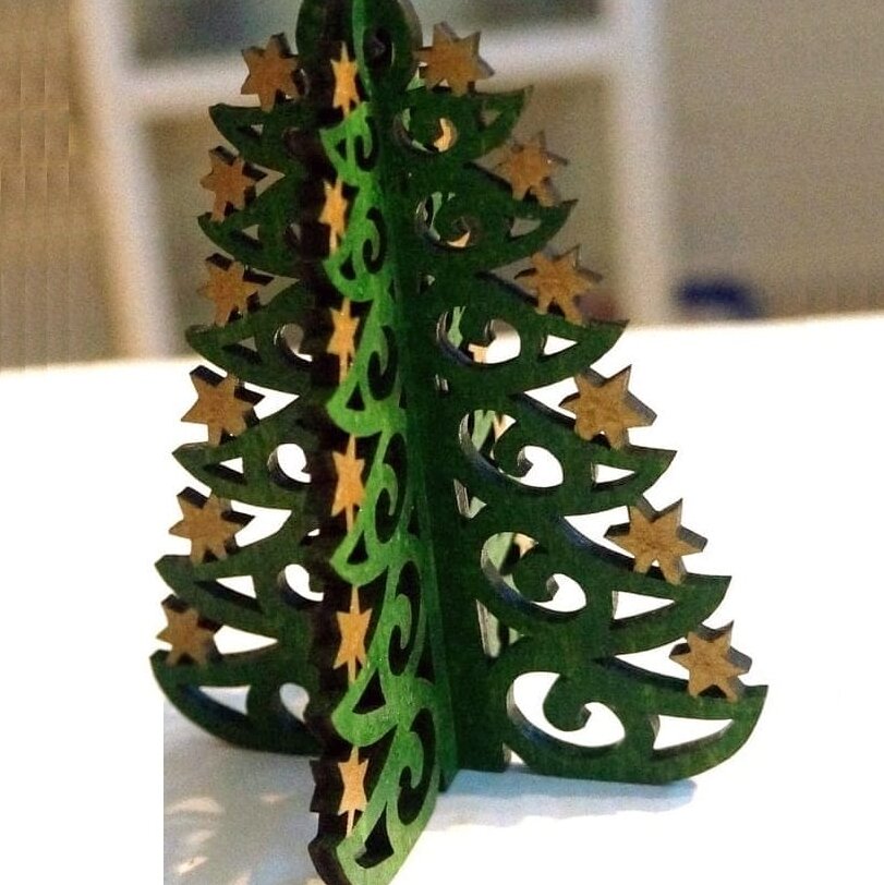 Intra απο ξύλο plywood 3mm-4mm πάχος – ξύλο 3D ξύλινο χριστουγεννιάτικο δέντρο διακοσμημένο με αστέρια στις άκρες 20x25 cm INTRAVECTRY-MY550551
