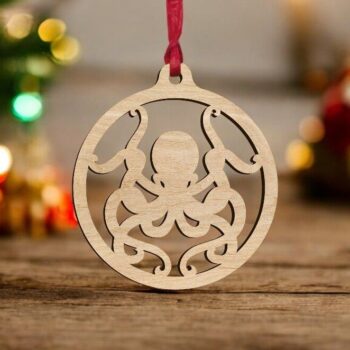 Intra απο ξύλο plywood 3mm-4mm πάχος – Χριστουγεννιάτικο στολίδι χταποδιού 50x60 cm INTRAVECTRY-MY549086 - Image 1