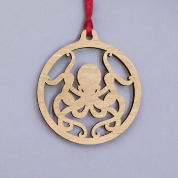 Intra απο ξύλο plywood 3mm-4mm πάχος – Χριστουγεννιάτικο στολίδι χταποδιού 50x60 cm INTRAVECTRY-MY549086 - Image 2