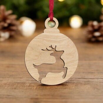 Intra απο ξύλο plywood 3mm-4mm πάχος – Χριστουγεννιάτικη μπάλα αποκοπής ελαφιού 30x35 cm INTRAVECTRY-MY549087 - Image 1