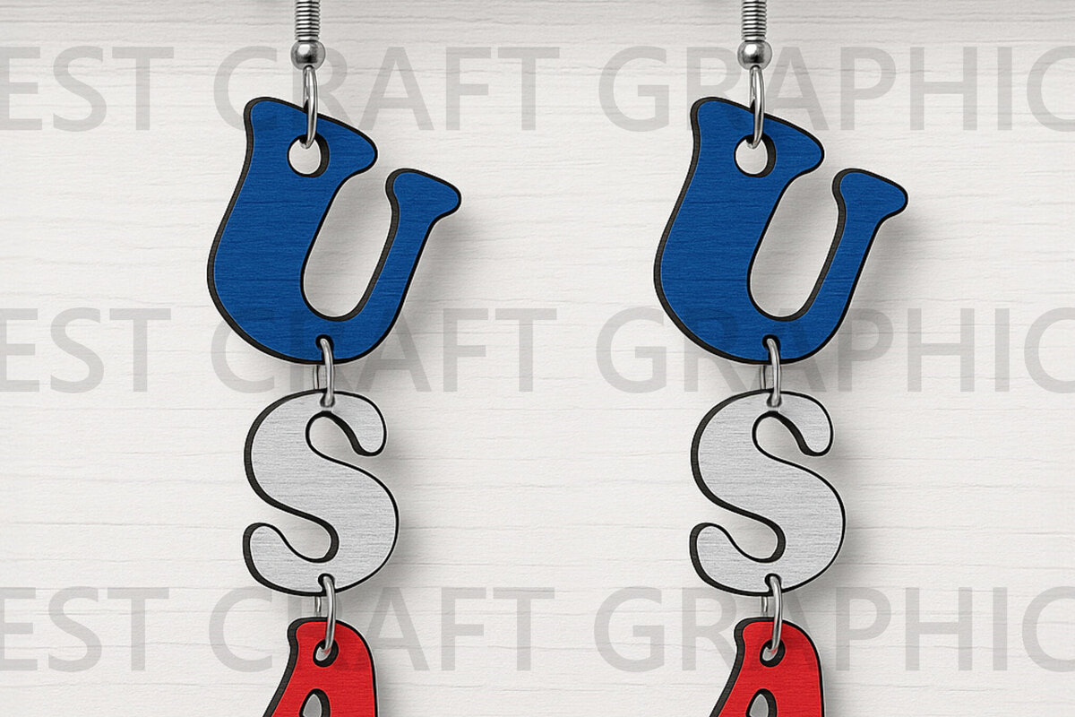 Intra απο ξύλο plywood 3mm-4mm πάχος – USA Letters Earrings Δίασταση  5x5 cm INTRAFABR-122656419