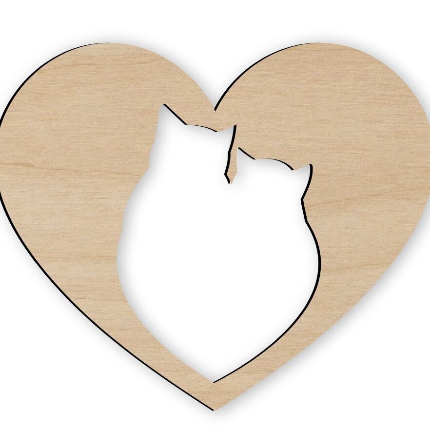 Intra απο ξύλο plywood 3mm-4mm πάχος – Γάτες Αγίου Βαλεντίνου σε ξύλο σχήματος αποκοπής ξύλου καρδιάς 12x15 cm INTRAVECTRY-MY551185