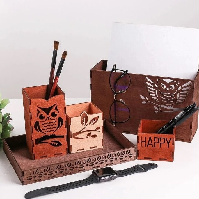 Intra απο ξύλο plywood 3mm-4mm πάχος – Διακοσμητικό σετ Αξεσουάρ γραφείου γραφείου Organizer 35x40 cm INTRAVECTRY-MY556303