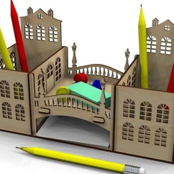 Intra απο ξύλο plywood 3mm-4mm πάχος – ξύλο οργάνωσης γραφείου θήκης με θέμα στυλό Old City 30x35 cm INTRAVECTRY-MY558486 - Image 1