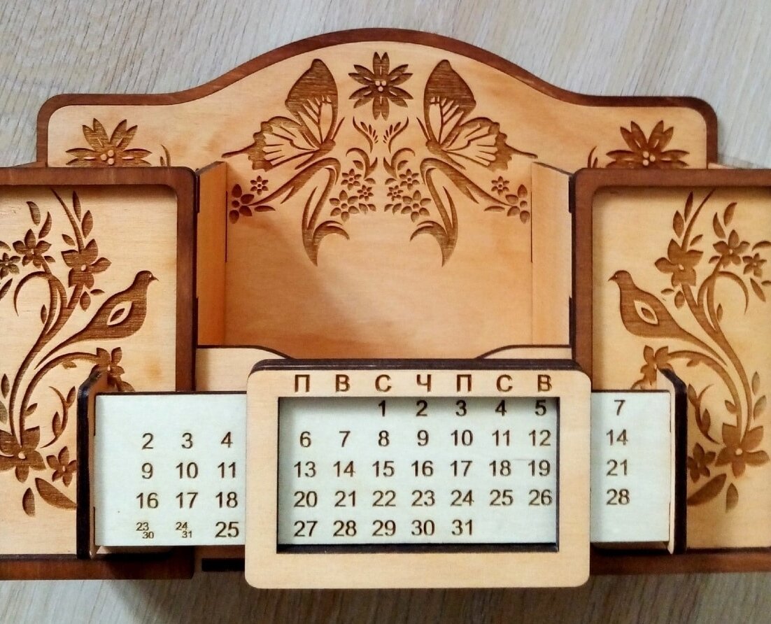 Intra απο ξύλο plywood 3mm-4mm πάχος – Floral Desk Organizer με Perpetual Calendar 15x15 cm INTRAVECTRY-MY561474