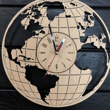 Intra απο ξύλο plywood 3mm-4mm πάχος – Earth Globe Παγκόσμιος Χάρτης Γεωγραφία Ρολόι τοίχου 50x60 cm INTRAVECTRY-MY557091 - Image 1