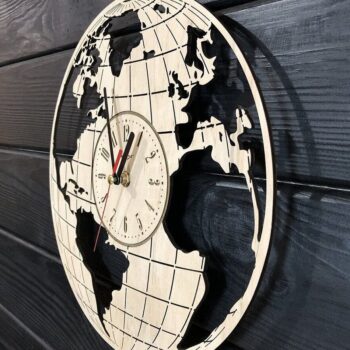 Intra απο ξύλο plywood 3mm-4mm πάχος – Earth Globe Παγκόσμιος Χάρτης Γεωγραφία Ρολόι τοίχου 50x60 cm INTRAVECTRY-MY557091 - Image 2