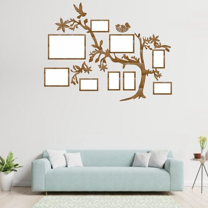 Intra απο ξύλο plywood 3mm-4mm πάχος – Τρισδιάστατο ακρυλικό δέντρο οικογενειακής κορνίζας με ξύλο πουλιών 35x40 cm INTRAVECTRY-MY555399